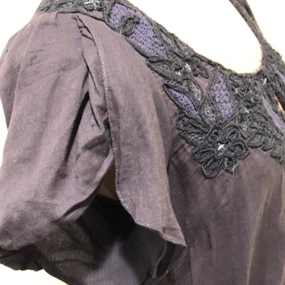 Free People Blouse Size Small Gray Floral Embroidered Appliqué - Picture 4 of 11